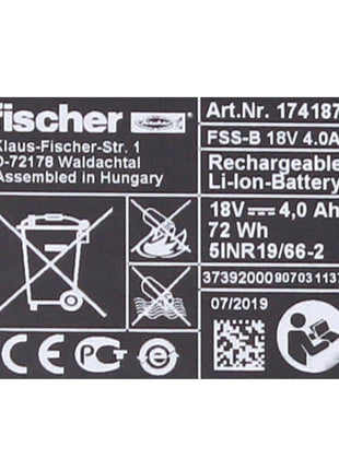 Fischer Akku Starter Set 18V mit 1x FSS-B Li-Ion Akku 4,0 Ah ( 552930 ) + 1x FSS-BC 12-36V Ladegerät AIR COOLED ( 552931 ) CAS Partner - Toolbrothers