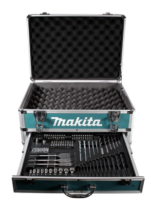 Makita X4 Alu Werkzeug Schubladen Koffer mit Universaleinlage + 70 tlg. Bit Bohrer Set