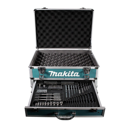 Makita X4 Alu Werkzeug Schubladen Koffer mit Universaleinlage + 70 tlg. Bit Bohrer Set