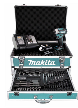 Makita DTD 171 STX4 Akku Schlagschrauber 18 V 180 Nm 1/4" Brushless + 1x Akku 5,0 Ah + Ladegerät + 70 tlg. Bit Bohrer Set + Koffer