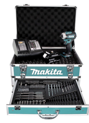 Makita DTD 171 SGX4 llave de impacto a batería 18 V 180 Nm 1/4" sin escobillas + 1x batería 6,0 Ah + cargador + juego de brocas de 70 piezas + estuche