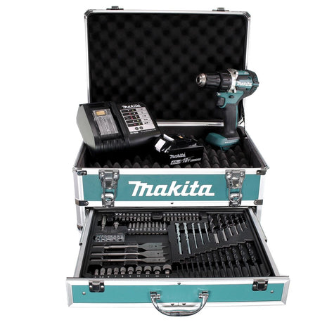 Makita DDF 484 SMX4 Akku Schlagschrauber 18 V 54Nm Brushless + 1x Akku 4,0Ah + Ladegerät + 70tlg. Bit Bohrer Set + Koffer