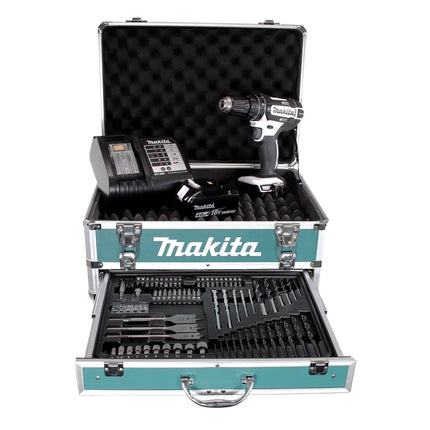 Makita DHP 482 W SMX4 Akku Schlagbohrschrauber 18V 62Nm + 1x Akku 4,0Ah + Ladegerät + 70tlg. Bit Bohrer Set + Koffer