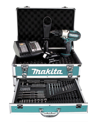 Makita DDF 451 STX4 Perceuse-visseuse sans fil 18V 80Nm + 1x batterie 5,0Ah + chargeur + 70tlg. Jeu de forets à embouts + Coffret