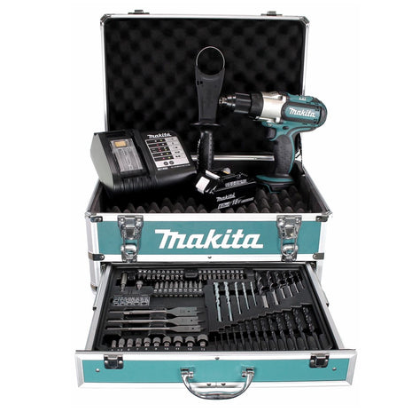 Makita DDF 451 SGX4 Akku Bohrschrauber 18 V 80Nm + 1x Akku 6,0Ah + Ladegerät + 70tlg. Bit Bohrer Set + Koffer