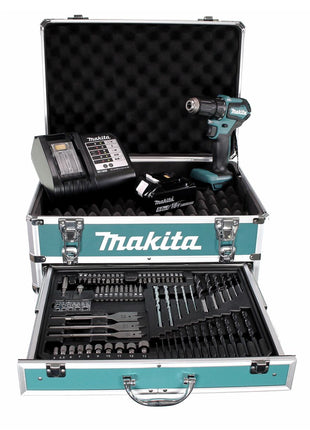 Makita DDF 483 STX4 Akku Bohrschrauber 18 V 40Nm Brushless + 1x Akku 5,0Ah + Ladegerät + 70tlg. Bit Bohrer Set + Koffer