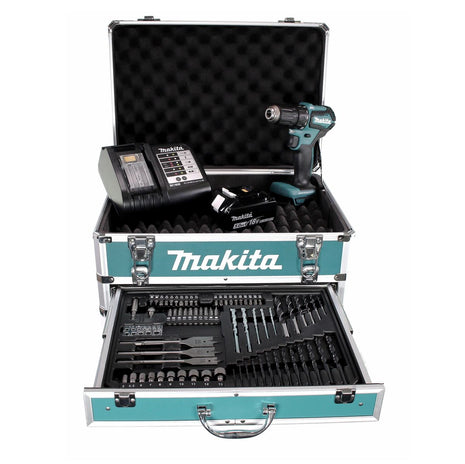 Makita DDF 483 STX4 Akku Bohrschrauber 18V 40Nm Brushless + 1x Akku 5,0Ah + Ladegerät + 70tlg. Bit Bohrer Set + Koffer