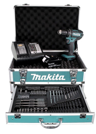 Makita DDF 482 STX4 Akku Bohrschrauber 18 V 62Nm + 1x Akku 5,0Ah + Ladegerät + 70tlg. Bit Bohrer Set + Koffer