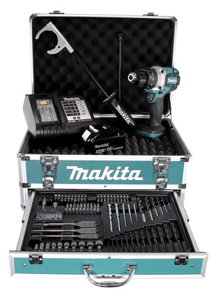 Taladro percutor inalámbrico Makita DHP 481 STX4 18 V 115Nm + 1x batería 5,0Ah + cargador + 70 piezas. Juego de brocas + estuche