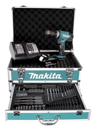 Makita DHP 453 SFX4 Akku Schlagbohrschrauber 18V 42Nm + 1x Akku 3,0Ah + Ladegerät + 70tlg. Bit Bohrer Set + Koffer