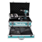 Taladro percutor inalámbrico Makita DHP 453 SFX4 18 V 42Nm + 1x batería 3.0Ah + cargador + 70 piezas. Juego de brocas + estuche