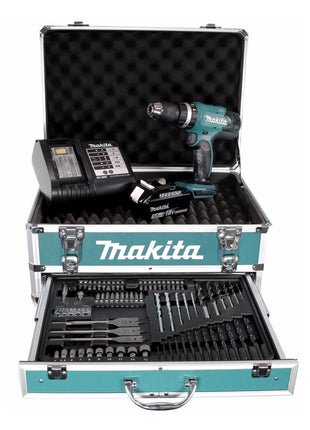 Makita DHP 453 STX4 Akku Schlagbohrschrauber 18V 42Nm + 1x Akku 5,0Ah + Ladegerät + 70tlg. Bit Bohrer Set + Koffer