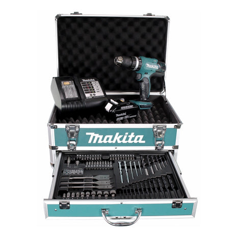 Makita DHP 453 STX4 Akku Schlagbohrschrauber 18V 42Nm + 1x Akku 5,0Ah + Ladegerät + 70tlg. Bit Bohrer Set + Koffer