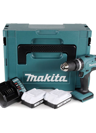 Makita HP 457 DWEJ perceuse à percussion sans fil 18V 42Nm série G + 2x batteries 1,5Ah + chargeur + insert + Makpac