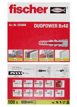 Fischer Spreizdübel DUOPOWER 8x40mm 100 Stk. ( 555008 )