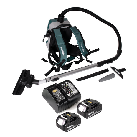 Makita DVC 261 SFX15 Aspirateur à dos sans fil 36V (2x 18V) 2L Brushless + 2x batterie 3,0Ah + chargeur