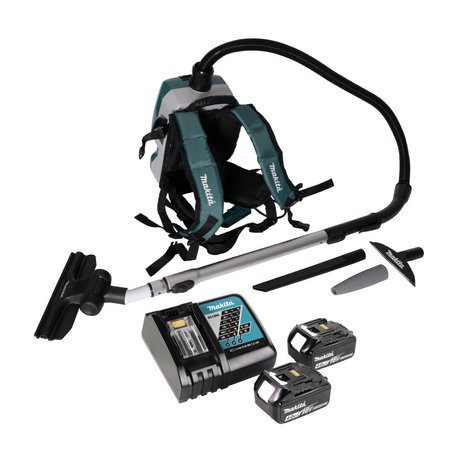 Makita DVC 261 RMX15 aspirador de mochila a batería 36V (2x 18V) 2L sin escobillas + 2x batería 4.0Ah + cargador