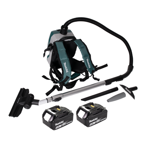 Aspirador de mochila a batería Makita DVC 261 TX15 36V (2x 18V) 2L sin escobillas + 2x batería 5.0Ah - sin cargador