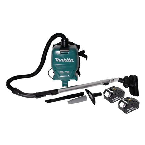 Aspirador de mochila a batería Makita DVC 261 GX15 36V (2x 18V) 2L sin escobillas + 2x batería 6.0Ah - sin cargador