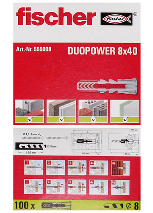 Fischer Spreizdübel DUOPOWER 8x40mm 1000 Stk. ( 10x 555008 )