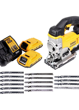 Scie sauteuse à batterie DeWalt DCS 331 D2 18V + 2x batteries 2,0Ah + chargeur + 15x lame de scie sauteuse