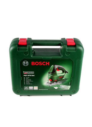 Bosch PST 670 (CT) Heimwerker Stichsäge 500W + Bosch Stichsägeblatt Set 15tlg. + Koffer