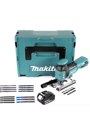 Makita DJV 181 T1J scie sauteuse pendulaire à batterie 18V brushless + 1x batterie 5,0Ah + Bosch 15 pièces. Jeu de lames de scie sauteuse + Makpac - sans chargeur