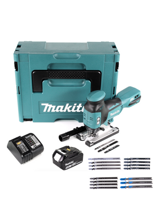 Makita DJV 181 ST1J scie sauteuse pendulaire à batterie 18V brushless + 1x batterie 5,0Ah + Bosch 15 pièces. Jeu de lames de scie sauteuse + Makpac + chargeur