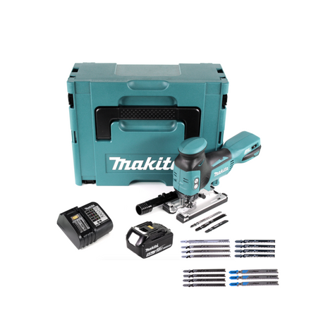 Makita DJV 181 ST1J Akku Pendelhubstichsäge 18V Brushless + 1x Akku 5,0Ah + Bosch 15tlg. Stichsägeblatt Set + Makpac + Ladegerät