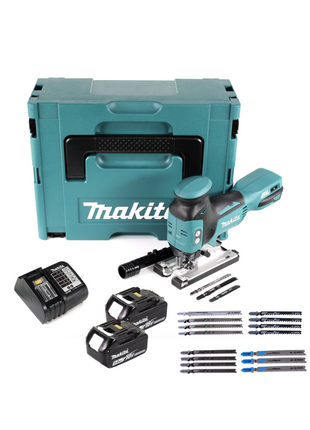 Makita DJV 181 STJ scie sauteuse pendulaire à batterie 18V brushless + 2x batterie 5,0Ah + Bosch 15 pièces. Jeu de lames de scie sauteuse + Makpac + chargeur