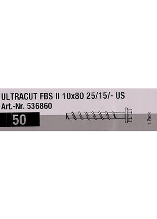 Fischer tornillos para hormigón ULTRACUT FBS II 10x80mm 25/15/- 50 piezas cabeza hexagonal SW15 (536860) + Makita NEMESIS 2 SDS-Plus 10x215mm (B-58213)