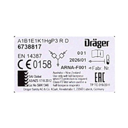 Dräger Set X-plore Kombinationsfilter Bajonett 8 Stück ( 4x 6738817 ) für X-plore 3300 / 3500 / 5500  ( A1B1E1K1 Hg P3 R D )