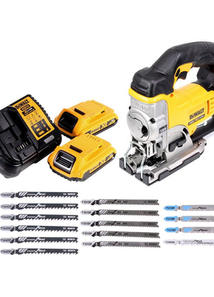 Scie sauteuse à batterie DeWalt DCS 331 D2 18V + 2x batteries 2,0Ah + chargeur + 15x lame de scie sauteuse