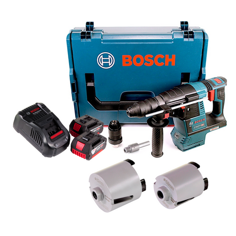 Bosch GBH 18V-26 F Perforateur sans fil 2,6 J 18V SDS plus Brushless + 2x Batteries 5,0Ah + Chargeur + Accessoires pour couronnes de forage M16 + Coffret L-Boxx