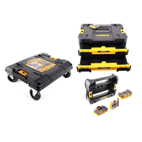 DeWalt DWST1-71229 TSTAK Chariot empilable pour planche à roulettes + DWST 1-70706 TSTAK IV + CADDY Box + Foret et foret à pierre FlexTorq Set 75 pièces