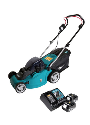 Makita DLM 380 RF2 Akku Rasenmäher 36V ( 2x18V ) 38cm + 2x Akku 3,0 Ah + Ladegerät