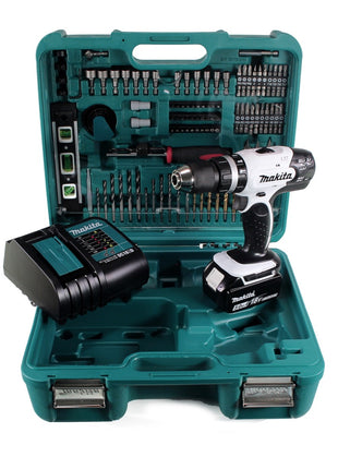 Makita DHP 453 SFTK W perceuse à percussion sans fil 18 V 42 Nm + 1x batterie 3,0 Ah + chargeur rapide + 101 pièces. Set d'accessoires + étui