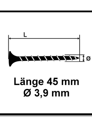 SPAX GIX-B Schnellbauschrauben magaziniert, 3,9x45mm, Nadelspitze, 1000 Stück ( 1891170390456 ) Vollgewinde, Trompetenkopf, Kreuzschlitz H2