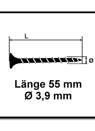 SPAX GIX-B Schnellbauschrauben magaziniert, 3,9x55mm, Nadelspitze, 800 Stück ( 1891170390556 ) Vollgewinde, Trompetenkopf, Kreuzschlitz H2