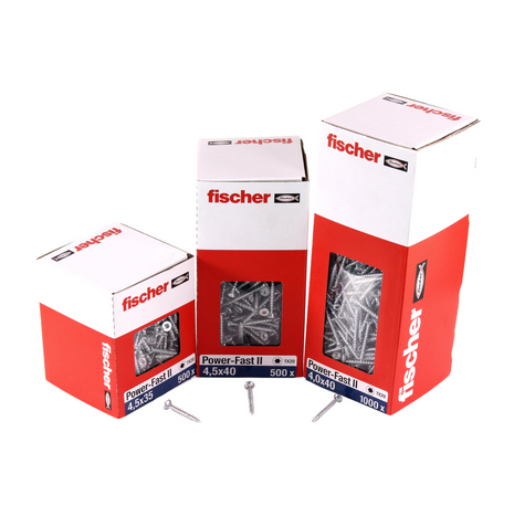 Fischer Power-Fast II FPF II Viti per legno 4,0x45 mm, 500 pz. ( 670161 ) Testa tonda, Torx, filettatura completa, zincate, passivato blu