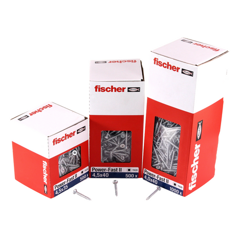 Vis pour panneaux d'aggloméré Fischer Power-Fast II FPF II 4,5x40 mm 500 pièces (670261) tête fraisée avec filetage complet Torx, galvanisées, passivée bleue