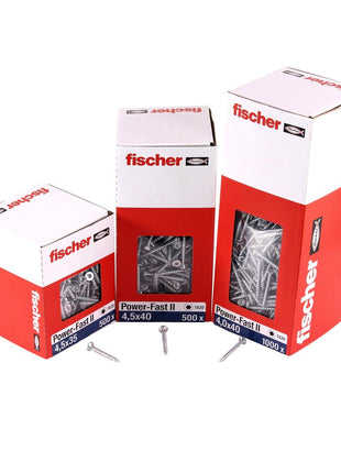 Fischer Power-Fast II FPF II Spanplattenschraube 4,5x45 mm 500 Stück ( 670263 ) Senkkopf mit Torx Vollgewinde galvanisch verzinkt, blau passiviert