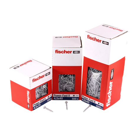 Fischer Power-Fast II FPF II tornillos para aglomerado 5,0x35 mm 500 piezas (670353) cabeza avellanada con rosca completa Torx, galvanizado, pasivado azul