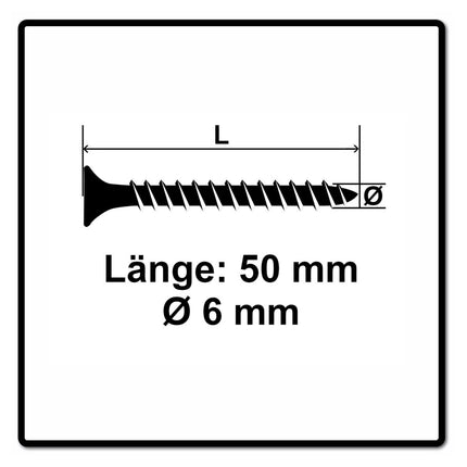 Fischer Power-Fast II FPF II Spanplattenschraube 6,0x50 mm 100 Stück ( 670452 ) Senkkopf mit Torx Vollgewinde galvanisch verzinkt, blau passiviert
