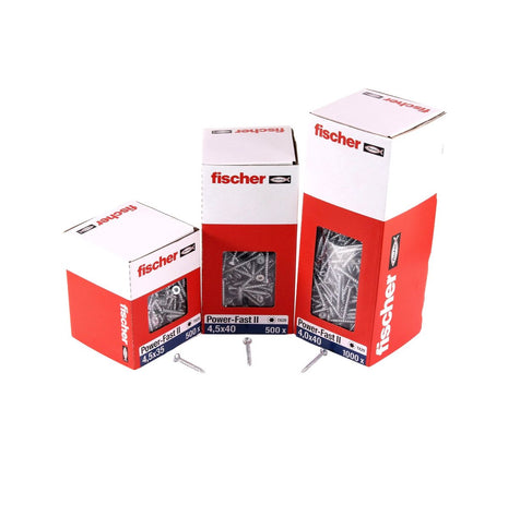 Fischer Power-Fast II FPF II tornillos para aglomerado 6,0x50 mm 400 piezas (670454) cabeza avellanada con rosca completa Torx, galvanizado, pasivado azul