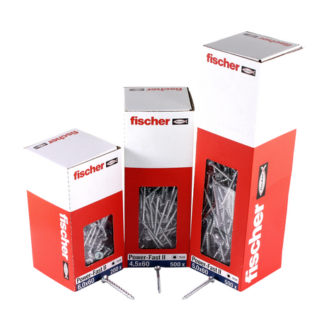 Fischer Power-Fast II FPF II Vis à bois aggloméré 4,5x35mm,Tête fraisée, Torx , Filetage partiel, Zingué blanc, Passivé bleu, 500 pcs. (670267)