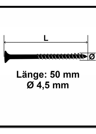 Fischer Power-Fast II FPF II Spanplattenschraube 4,5x50 mm 500 Stück ( 670273 ) Senkkopf mit Torx Teilgewinde galvanisch verzinkt, blau passiviert