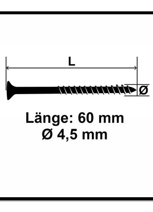 Fischer Power-Fast II FPF II Spanplattenschraube 4,5x60 mm 200 Stück ( 670632 ) Senkkopf mit Torx Teilgewinde galvanisch verzinkt, blau passiviert