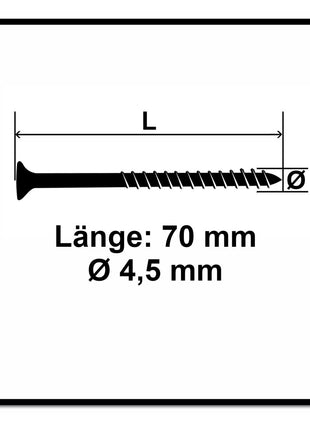 Fischer Power-Fast II FPF II Spanplattenschraube 4,5x70 mm 100 Stück ( 670276 ) Senkkopf mit Torx Teilgewinde galvanisch verzinkt, blau passiviert