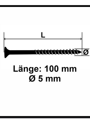 Fischer Power-Fast II FPF II Spanplattenschraube 5,0x100 mm 50 Stück ( 670672 ) Senkkopf mit Torx Teilgewinde galvanisch verzinkt, blau passiviert